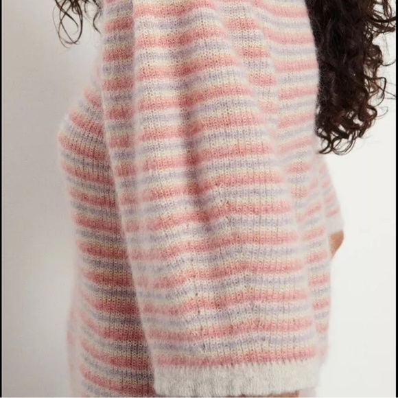 BA&SH Simael Striped Mohair Blend Short Sleeve Pullover Sweater in Rose - Picture 7 of 8